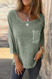 Trixiedress 3/4 Sleeves Pocketed Cotton Linen Casual T-shirt