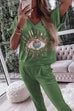 Trixiedress Sequin Pattern V Neck Short Sleeve Top with Pocketed Pants Casual Set