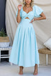 Trixiedress Twist Front Puff Sleeves Cut Out Pocketed Maxi Dress