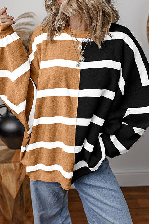 Trixiedress Long Sleeves Color Block Striped Oversized Sweatshirt