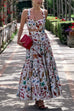 Trixiedress Buttons Crop Cami Top and High Waist Ruffle Maxi Skirt Printed Set