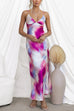 Spaghetti Strap Backless Cut Out Slit Tie Dye Maxi Dress