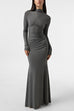 Trixiedress Mockneck Long Sleeves High Slit Bodycon Maxi Dress