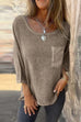 Trixiedress 3/4 Sleeves Pocketed Cotton Linen Casual T-shirt