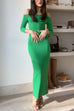 Trixiedress Off Shoulder Long Sleeves Back Slit Bodycon Maxi Dress