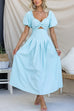 Trixiedress Twist Front Puff Sleeves Cut Out Pocketed Maxi Dress