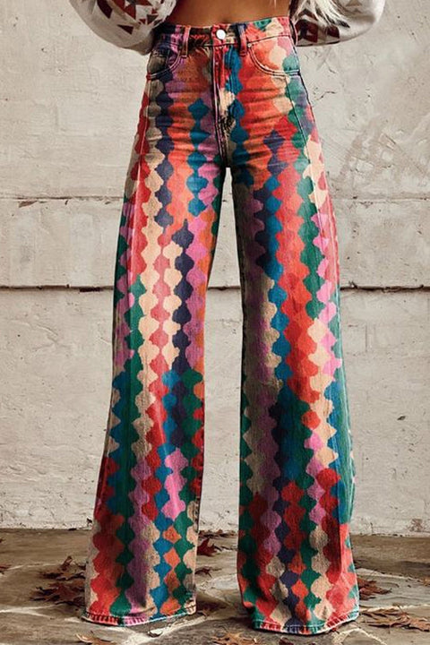 Trixiedress High Rise Color Block Printed Wide Leg Pants