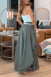 Trixiedress Side Drawstring Ruched Cotton Linen Baggy Maxi Skirt