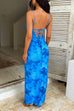 Trixiedress Backless Lace-up Printed Maxi Bodycon Cami Dress