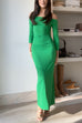 Trixiedress Off Shoulder Long Sleeves Back Slit Bodycon Maxi Dress