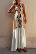 Trixiedress Sleeveless V Neck Printed Splice Maxi Swing Dress