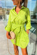 Trixiedress Rolled Up Long Sleeve Knot Waist Mini Shirt Dress