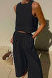 Trixiedress Solid Crewneck Crop Tank Top Elastic Waist Wide Leg Pants Set