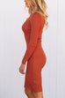 Long Sleeves Solid Ribbed Knit Bodycon Dress