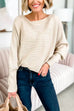 Trixiedress Boat Neck Batwing Sleeves Ribbed Knit Sweater