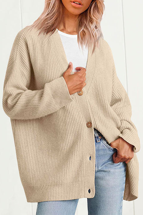 Trixiedress Button Down V Neck Loose Ribbed Knit Cardigan