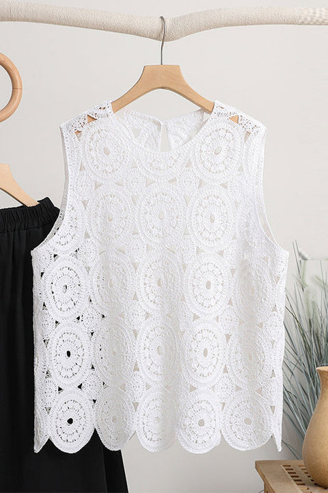 Trixiedress Round Neck Sleeveless Hollow Out Crochet Top