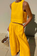 Trixiedress Solid Crewneck Crop Tank Top Elastic Waist Wide Leg Pants Set