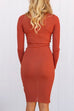 Long Sleeves Solid Ribbed Knit Bodycon Dress