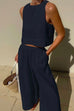 Trixiedress Solid Crewneck Crop Tank Top Elastic Waist Wide Leg Pants Set