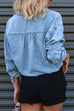 Trixiedress Long Sleeves Drawstring Hem Cropped Denim Shirt