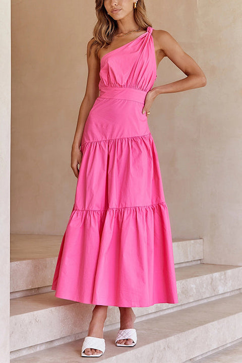 (4 Colors)Trixiedress One Shoulder High Waist Tiered Maxi Dress