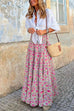 Trixiedress Frilled Elastic Waist Bohemia Floral Maxi Flowy Skirt