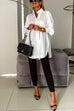 Side Split Long Sleeves Button Down Oversized Blouse Shirt