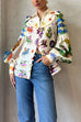 Trixiedress Balloon Long Sleeve Graffiti Printed Blouse Shirt