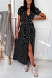 Trixiedress V Neck Tie Waist Polka Dot Maxi Wrapped Dress