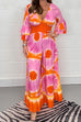 Trixiedress V Neck Bell Sleeves Smocked Waist Wide Leg Printed Jumpsuit