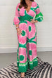 Trixiedress V Neck Bell Sleeves Smocked Waist Wide Leg Printed Jumpsuit