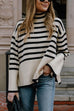 Trixiedress Striped Tuetleneck Side Split Pullover Sweater