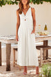 Trixiedress Ruched V Neck Cut Out Sleeveless Wide Leg Jumpsuit