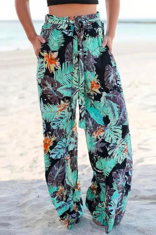 Trixiedress Tie Waist Wide Leg Bohemia Printed Beach Pants