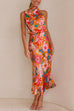 Trixiedress Tie Back Halter Sleeveless Waisted Maxi Floral Dress