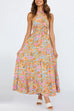 Trixiedress Criss Cross Halter Backless Cut Out Slit Floral Maxi Dress