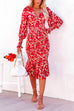 Trixiedress V Neck Long Sleeves Dress Printed Mermaid Midi Dress