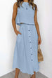 Trixiedress Sleeveless Crop Top and Button Down Skirt Cotton Linen Two Pieces