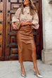 Trixiedress Casual Ruched Side Split Leather Skirt