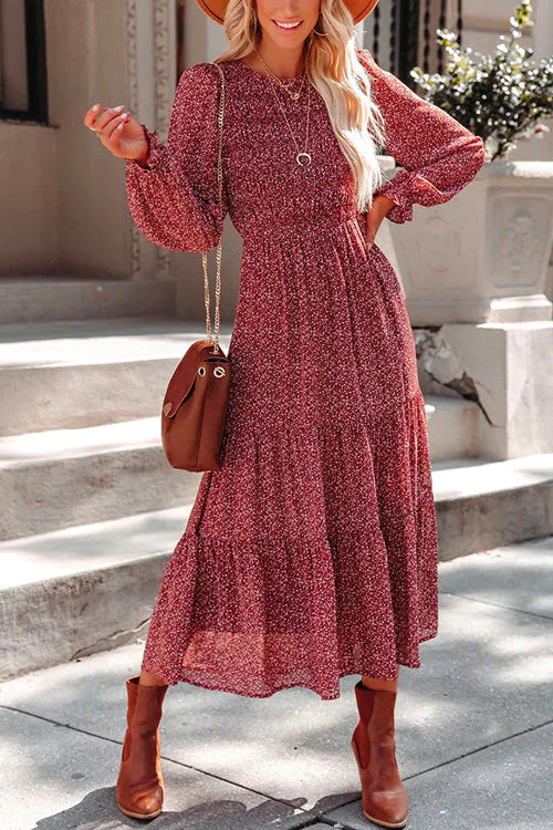 Trixiedress Long Sleeve Floral Print Swing Dress