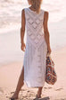 Trixiedress Sleeveless Crochet Hollow Out Side Slit Cover Up Dress