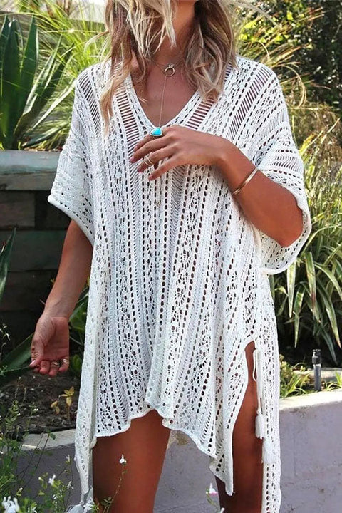 Trixiedress V Neck Crochet Hollow Out Cover Up Dress
