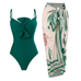 Trixiedress Bow Front One-piece Swimsuit and Printed Wrap Cover Up Skirt Set