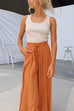 Solid Drawstring Elastic Waist Wide Leg Palazzo Pants