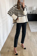 Trixiedress Striped Tuetleneck Side Split Pullover Sweater