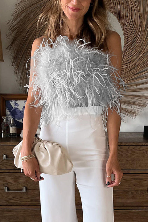 Trixiedress Fuzzy Feather Crop Tube Top