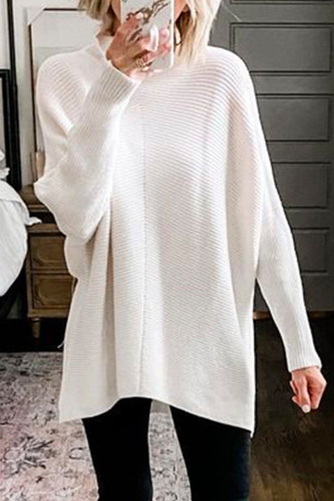 Trixiedress Solid Turtleneck Ribbed Knit Tunic Sweater