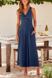 Trixiedress Ruched V Neck Cut Out Sleeveless Wide Leg Jumpsuit