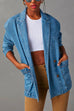 Trixiedress Notch Lapel Button Front Pocketed Denim Blazer